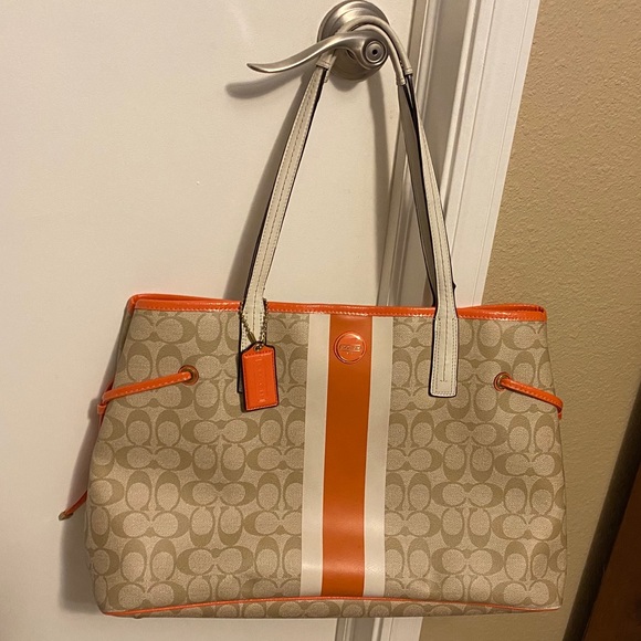 Handbags - Coach Signature PVC Striped Carryall Satchel